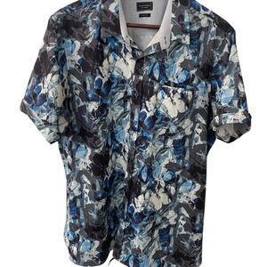 7Diamonds Monday Flowers Shirt Mens L Blue 4-Way Stretch Classic Fit Casual